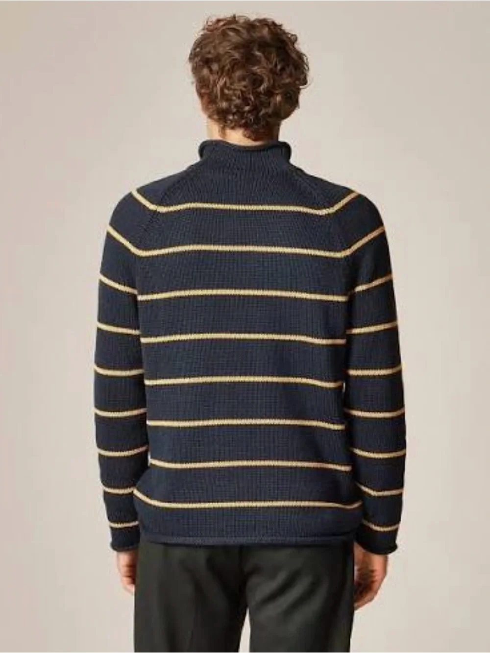 J. CREW 1988 RollneckT™ sweater in Navy Yellow Stripe Size XS NWT $118 CP609